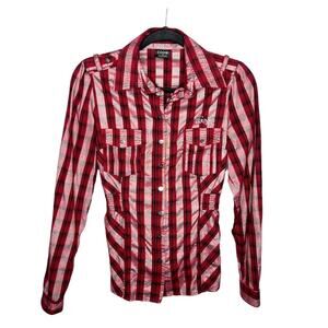 COOGI Women's Red and Black Plaid Button-Down Shirt